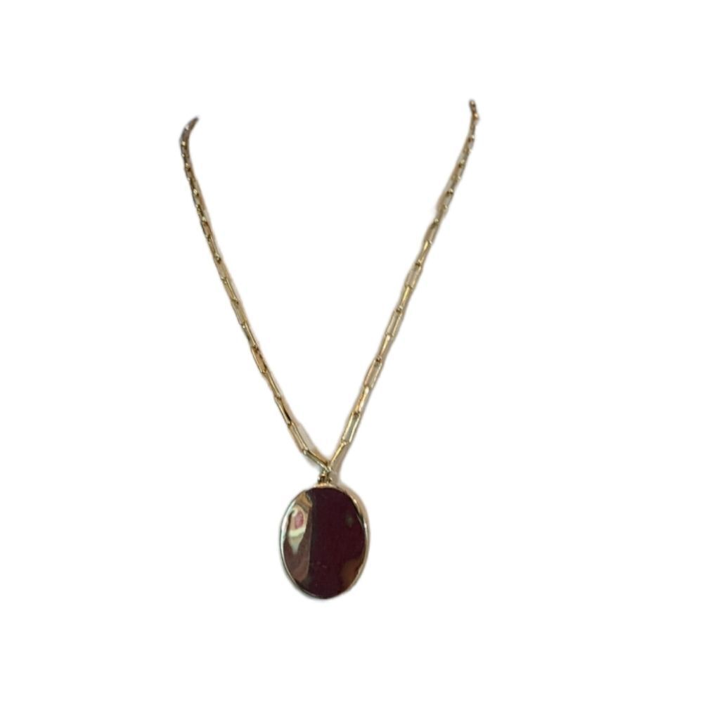 Open Edit Gold-tone Oval Pendant on Paper Clip Chain